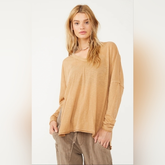 Free People We The Free On My Mind V Neck Shirt Long Sleeve Sz XS Light Earth - Picture 3 of 16